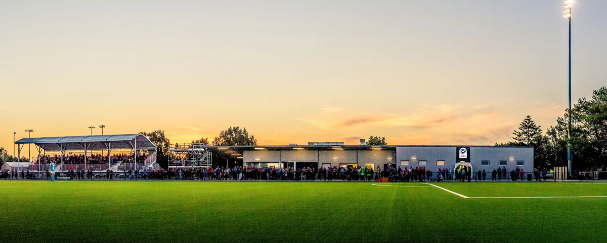 Synthetic pitch and grandstand at West Beach Parks Football Centre