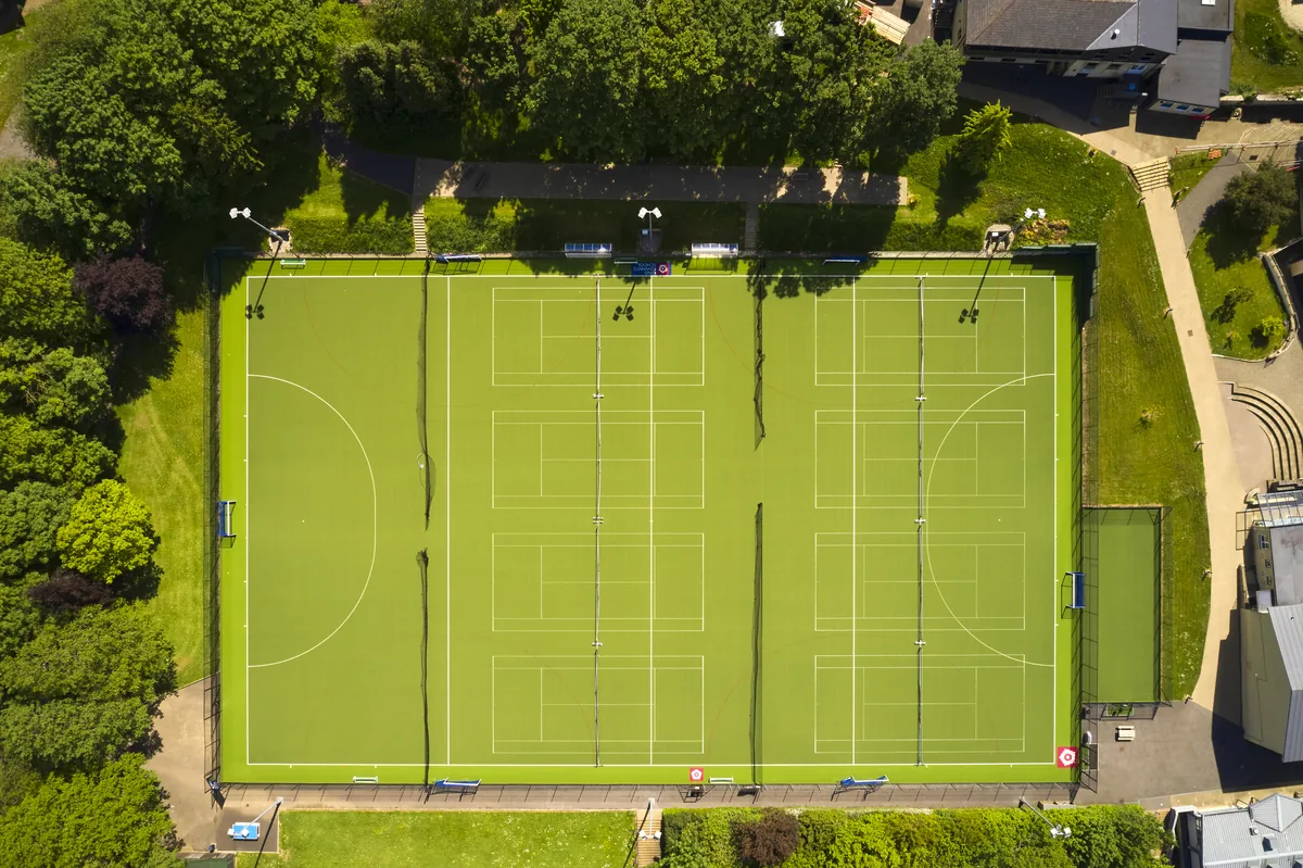 Aerial view of the senior astro pitch at King Edward's School, Bath