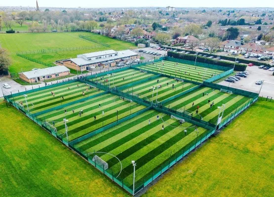 Aerial view of the 3G pitches at Yardley Fives, Sedgemere Road