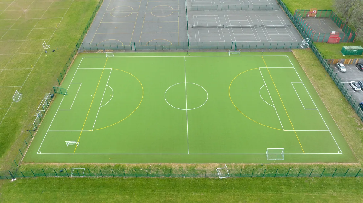 Aerial view of the astroturf pitch at Avonbourne Academies, Bournemouth
