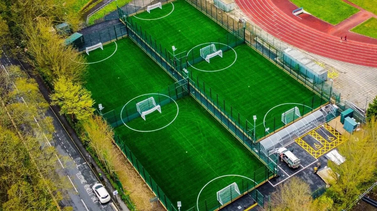 Aerial view of the four small-sided 3G pitches at Withdean Sports Complex