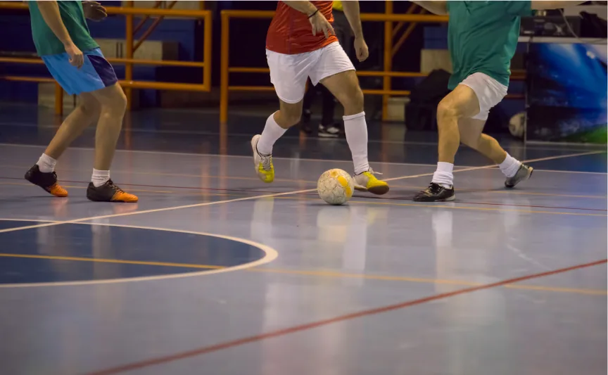 Indoor football in the main hall at Kelsey Kerridge Sports Centre