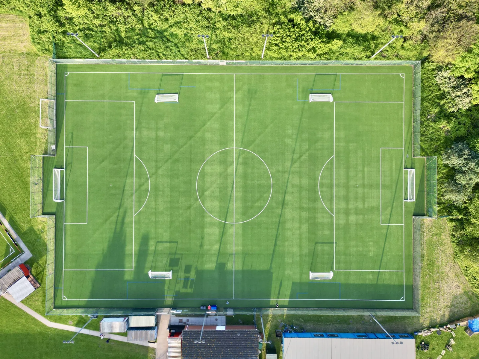 Aerial view of the 3G pitch at Willows High School, Tremorfa