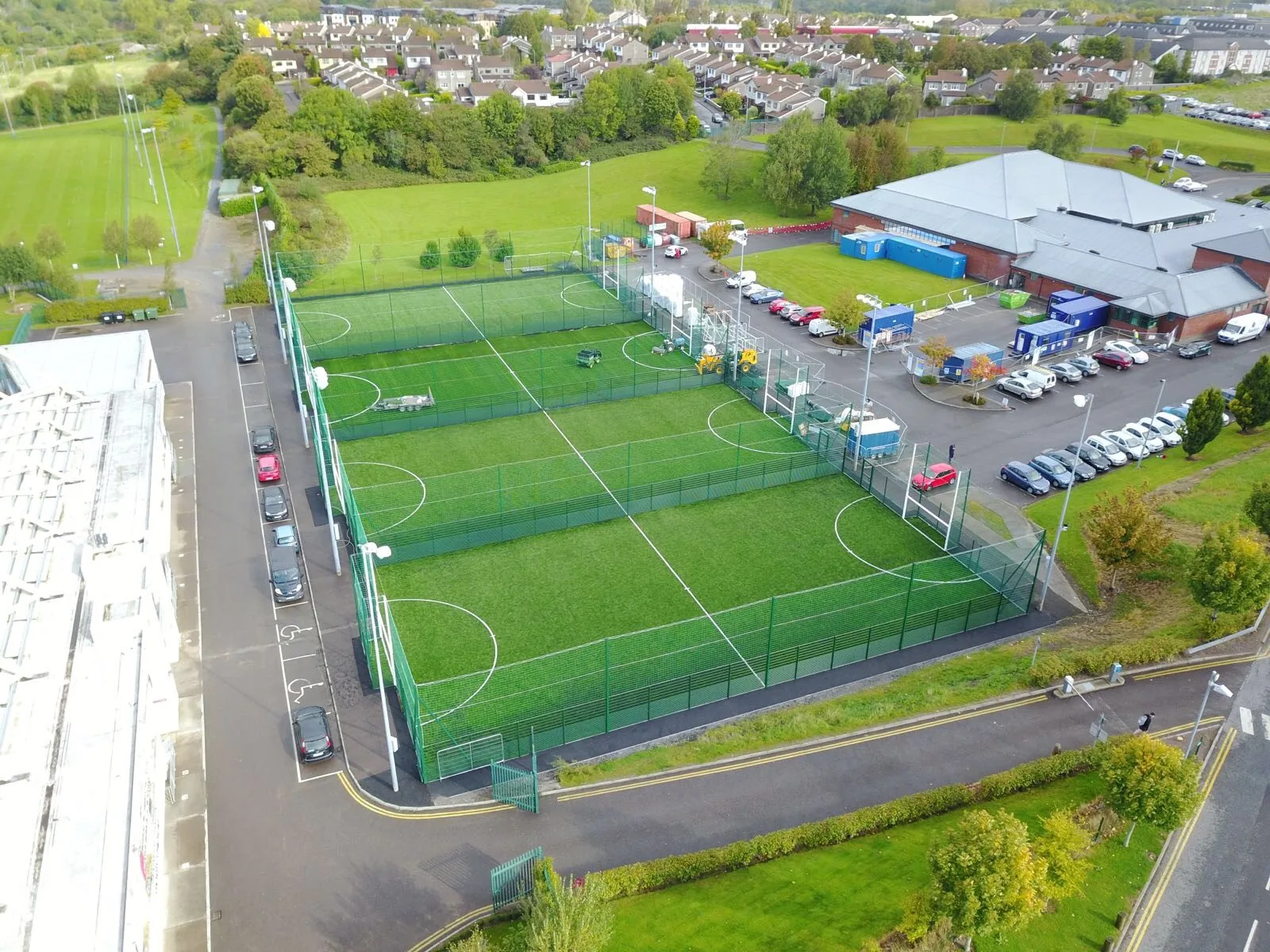 Astroturf pitches beside LeisureWorld Bishopstown, from above