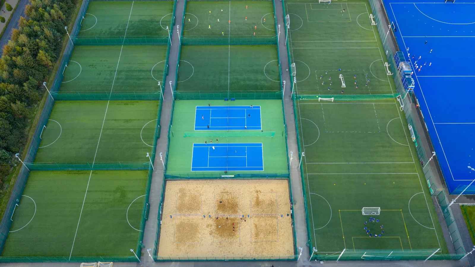 Aerial view of the multi-sport pitches at Sport Ireland Campus