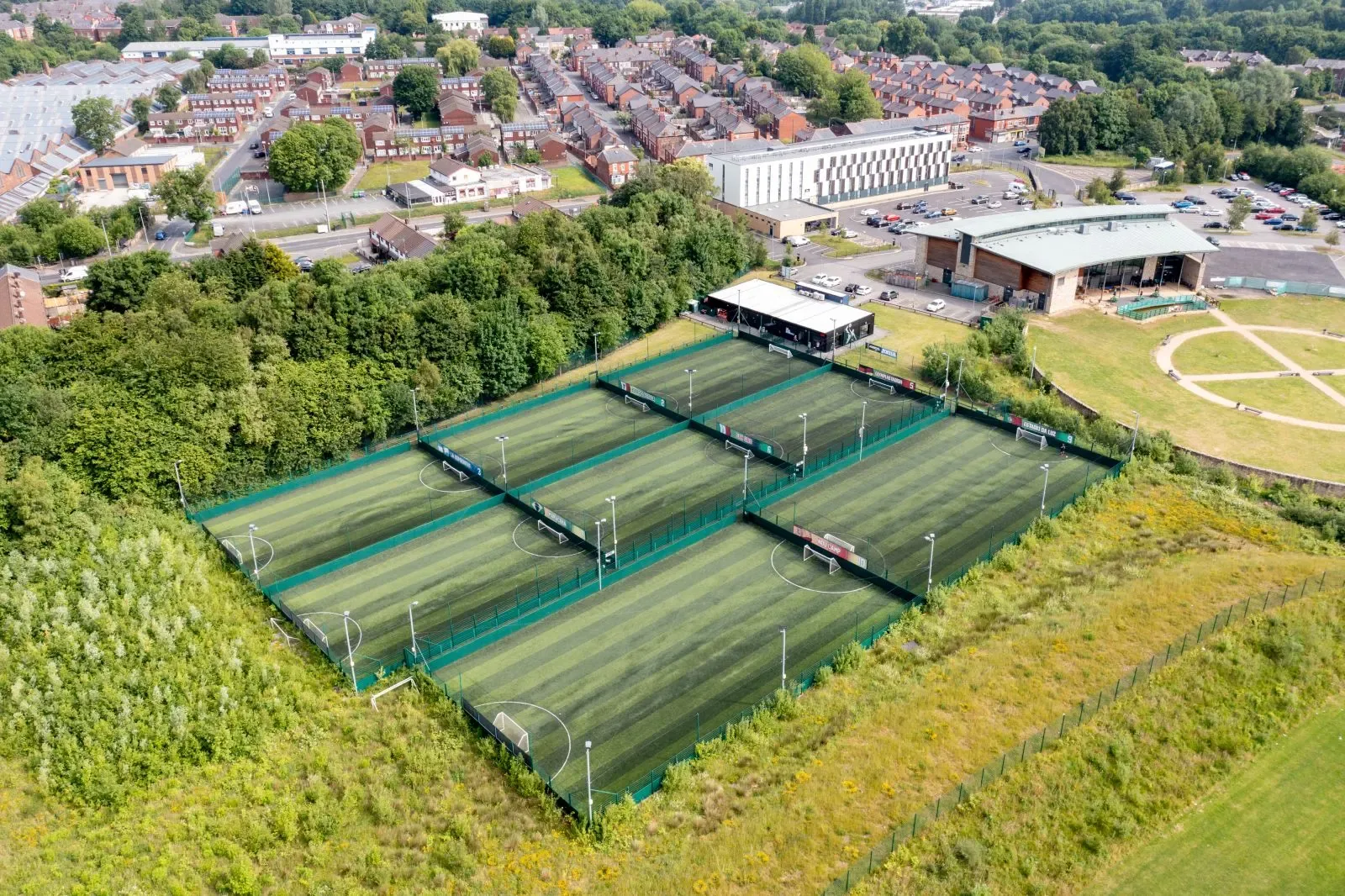 Aerial view of the pitches at Goals Manchester