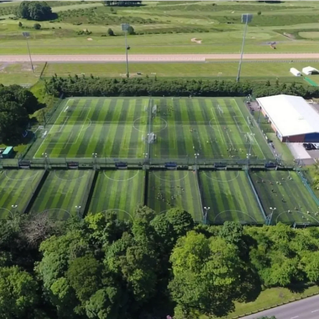Aerial view of the pitches at GOALS Newcastle, Gosforth Park
