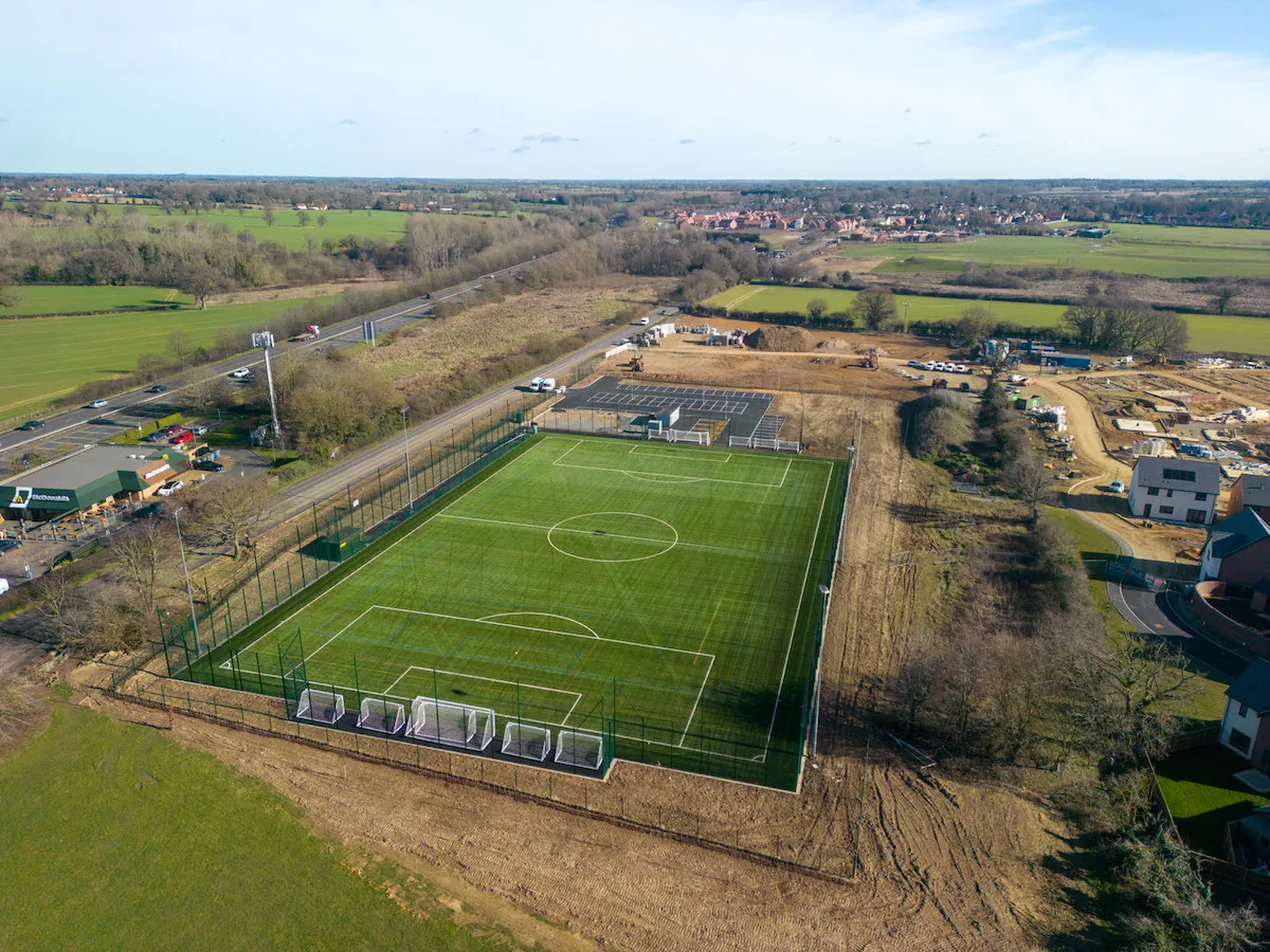 Aerial view of the 3G pitch at Brundall Sports Hub