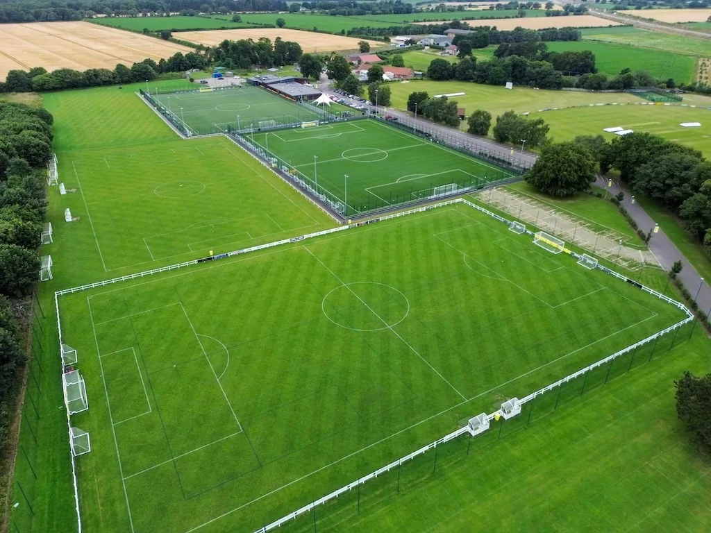Aerial view of the grass and 3G pitches at The Nest, Horsford