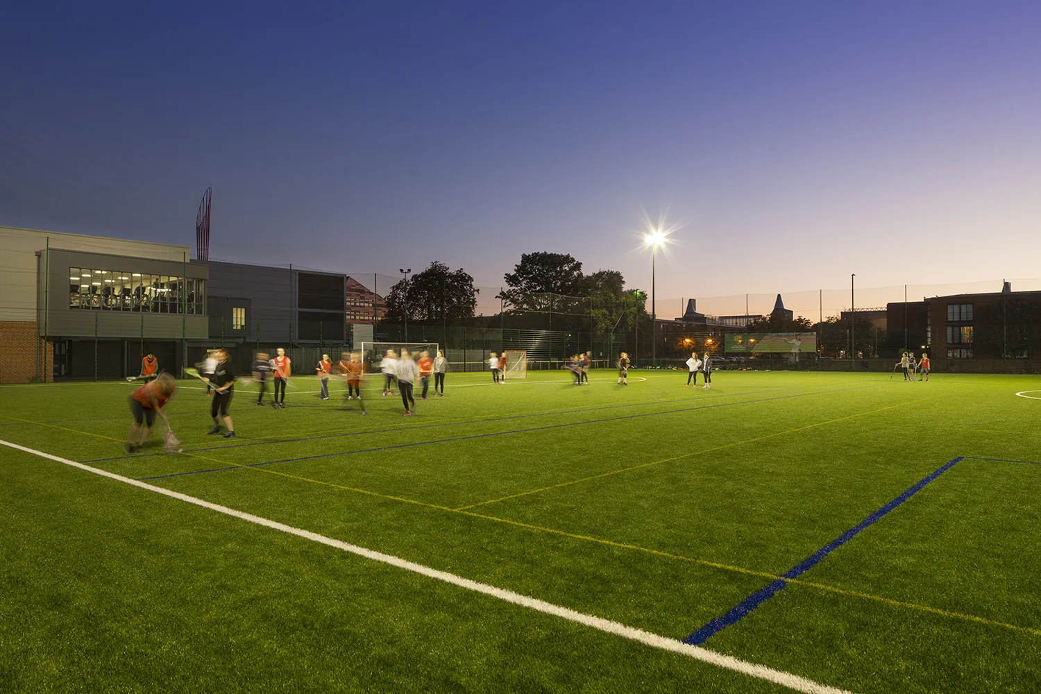 3G pitch at Jubilee Sports Centre at dusk