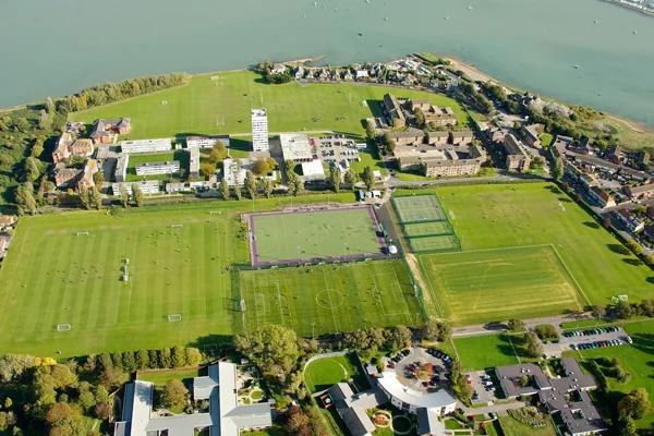 Aerial view of the pitches at Langstone Sports Site, Portsmouth
