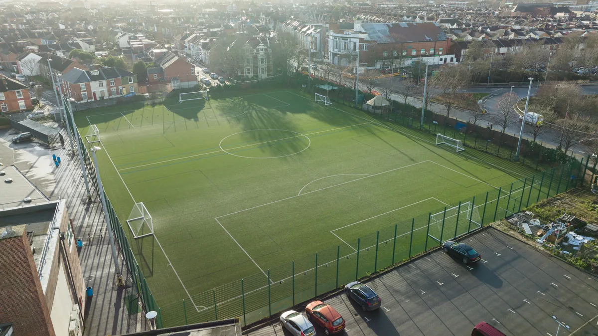 Aerial view of the 3G pitch at Priory School, Southsea