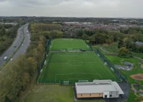 Aerial view of the two 3G pitches at Bamber Bridge Sports Hub