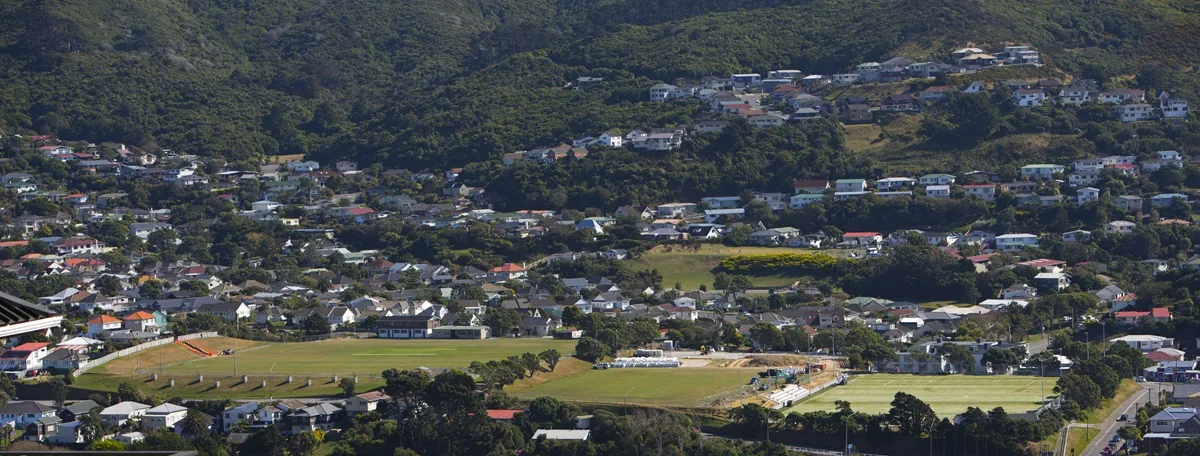 Alex Moore Park fields in Johnsonville, seen from a distance